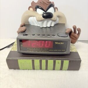 Vintage 1997 Taz Looney Tunes Alarm Clock Radio – Westclox – Works! Warner Bros